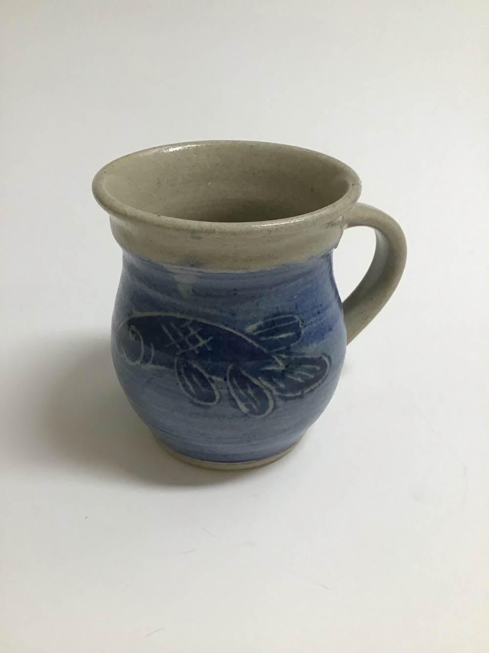 Pottery Coffee Mug Koi Fish Blue Glazed Speckled Tea Cup Handmade Studio SIGNED